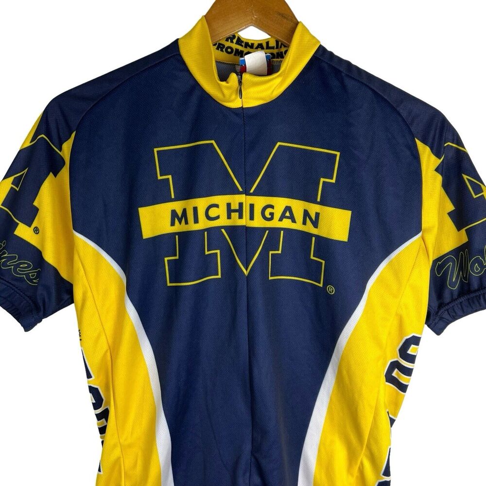 Michigan Wolverines Cycling Zip Jersey Shirt Mens M Blue Yellow Wicking Pockets